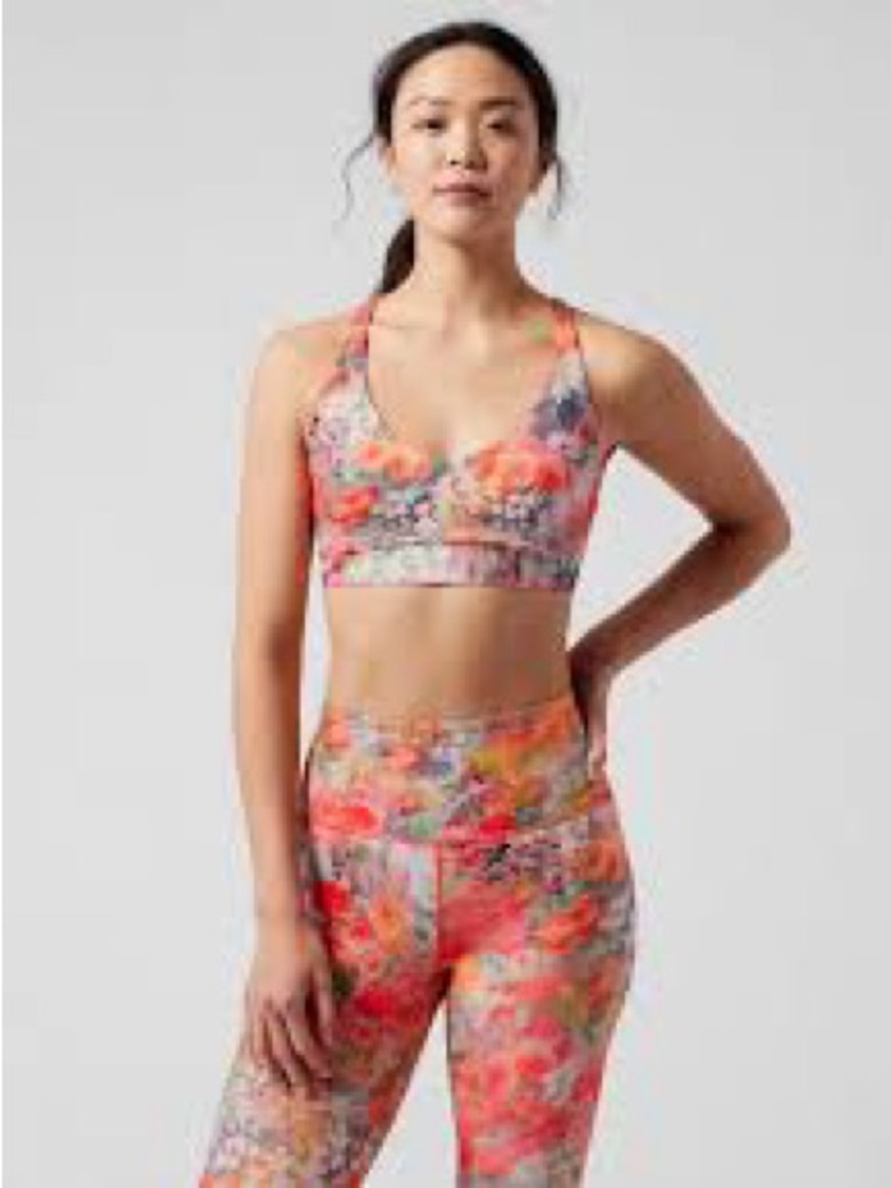 $143 Athleta Solace  bra “Renewed Blossom" floral and Elation 7/8 Tight  XL EUC